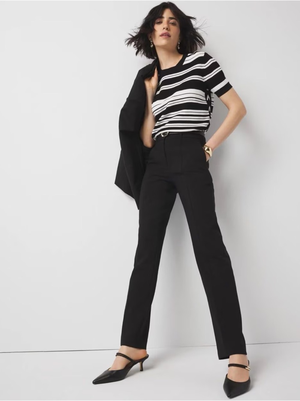 New White House Black Market Straight High Rise Black Pants Trousers Size 6 - Picture 12 of 12